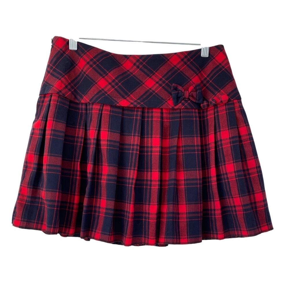 Schoolgirl Wicked Scholar Plaid Pleated Micro Mini Bow Skirt‎ Sz M Wool Blend